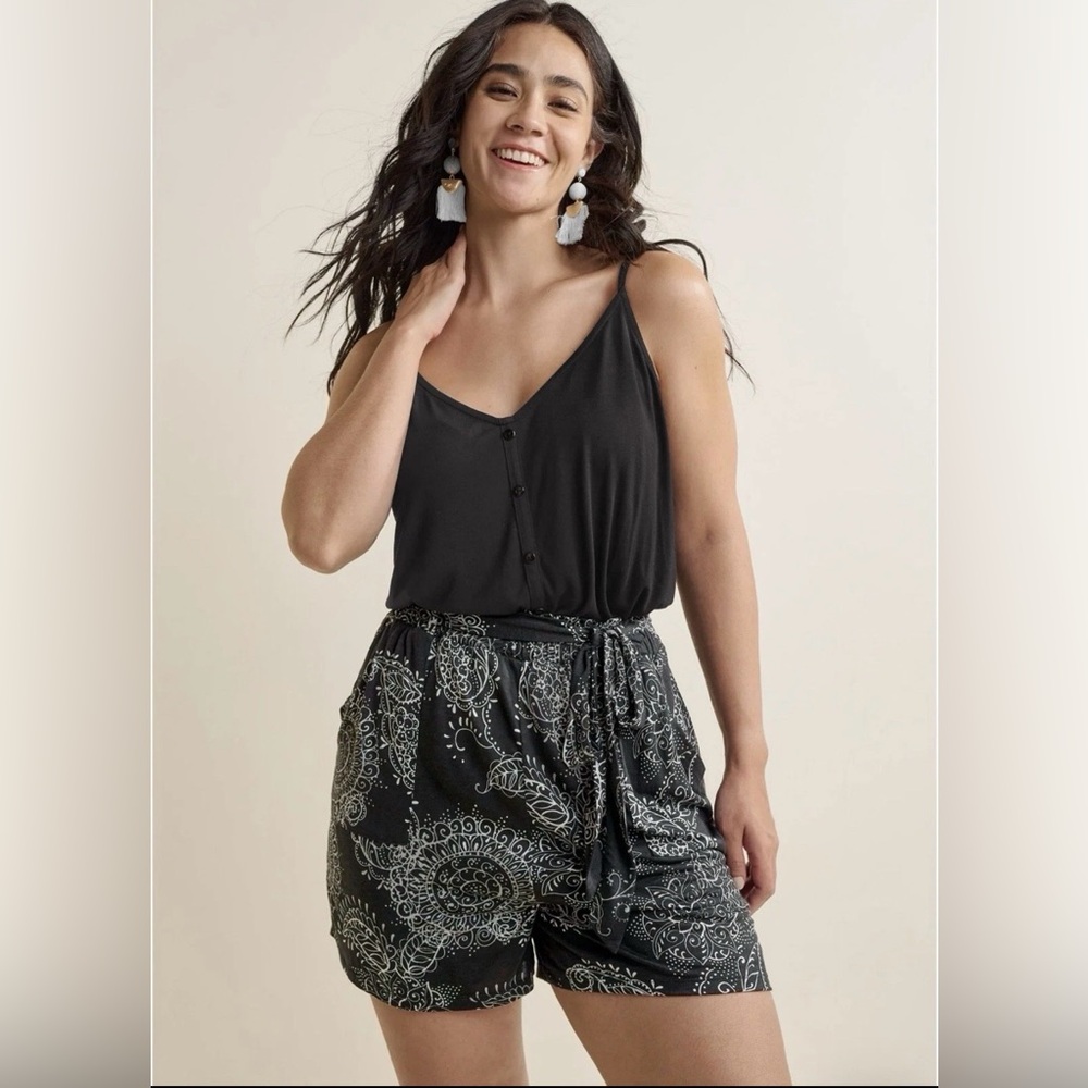Lascana for VENUS Black V-Neck Romper Shorts Sleeveless Spaghetti Straps Tie